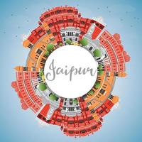 Jaipur Skyline with Color Landmarks, Blue Sky and Copy Space. vector