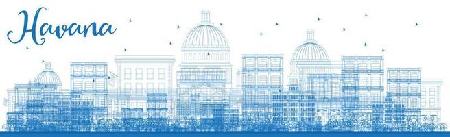 Outline Havana Skyline with Blue Buildings. vector