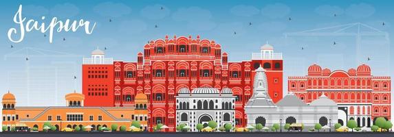 horizonte de jaipur con puntos de referencia de color y cielo azul. vector