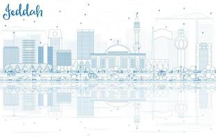 Outline Jeddah Skyline with Blue Buildings and Reflections. vector