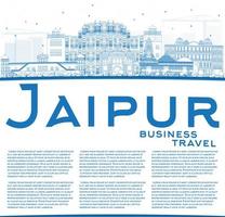 Outline Jaipur Skyline with Blue Landmarks and Copy Space. vector