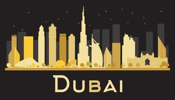 Dubai City skyline silhouette with golden skyscrapers. vector