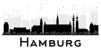 Hamburg City skyline black and white silhouette. vector