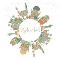 Abstract Hyderabad Skyline with Color Landmarks and Copy Space. vector