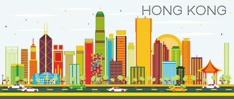 horizonte abstracto de hong kong con edificios de color y cielo azul. vector