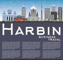 Harbin Skyline with Gray Buildings, Blue Sky and Copy Space. vector