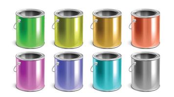 Paint Empty Buckets Multicolor Packages Set Vector