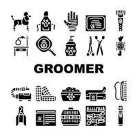 Groomer Pet Service Collection Icons Set Vector