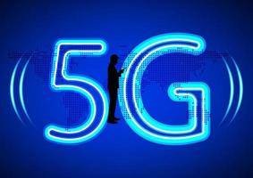 silhouette Businessman using smartphone connection technology 5G, concept using smartphone Global network connection vector illustration