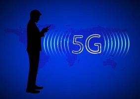 silhouette Businessman using smartphone connection technology 5G, concept using smartphone Global network connection vector illustration