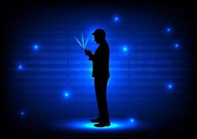 drawing silhouette business man hold smartphone, connection technology concept using smartphone vector illustration