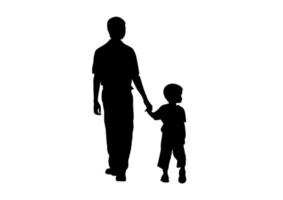 gráficos dibujo silueta padre e hijo caminando tomados de la mano vector ilustración aislado fondo blanco