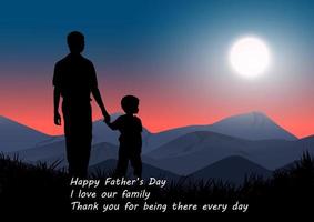 Graphics Design Father holding the young on hands with landscape view outdoor at night time for greeting card vector illustration