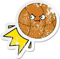 distressed sticker of a cute cartoon basketball vector