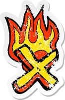 retro distressed sticker of a cartoon flaming letter vector