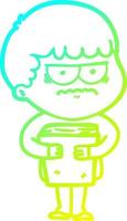 cold gradient line drawing cartoon annoyed man vector