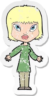 retro distressed sticker of a cartoon woman with open arms