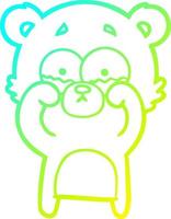 cold gradient line drawing cartoon crying bear rubbing eyes vector