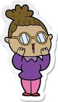 sticker of a cartoon woman wearing spectacles vector