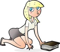 cartoon girl picking up book vector