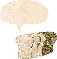 cartoon sliced bread and speech bubble in retro textured style vector