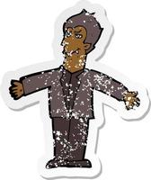 retro distressed sticker of a cartoon vampire man with open arms vector