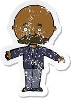 retro distressed sticker of a cartoon bald man with open arms vector