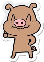 sticker of a nervous cartoon pig vector