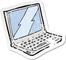 retro distressed sticker of a cartoon laptop computer vector