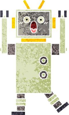 retro illustration style cartoon robot
