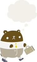 cartoon bear in work clothes and thought bubble in retro style vector