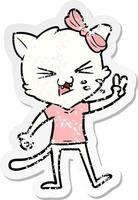 distressed sticker of a cartoon cat vector