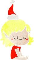 caricatura retro feliz de una niña elfa con sombrero de santa vector