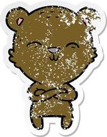 distressed sticker of a happy confident cartoon bear vector