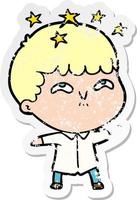 distressed sticker of a cartoon amazed boy vector