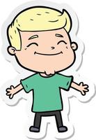 sticker of a happy cartoon man with open arms vector