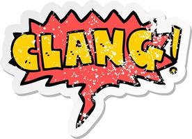 cartoon word clang and speech bubble distressed sticker vector