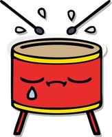 sticker of a cute cartoon sad drum vector