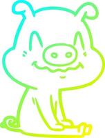 cold gradient line drawing nervous cartoon pig sitting vector