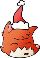 gradient cartoon of a fox face wearing santa hat vector