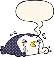 cartoon crying penguin and speech bubble in comic book style vector