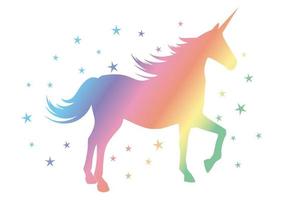 silueta de un unicornio con los colores del arco iris vector