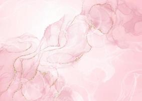 pastel pink alcohol ink background with gold glitter elements vector