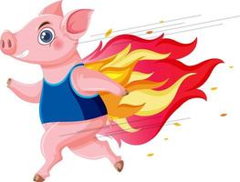 Cartoon pig running with fire vector