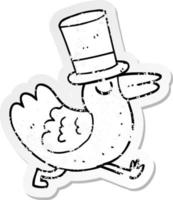 distressed sticker of a funny cartoon bird vector