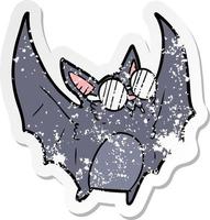 distressed sticker of a cartoon bat wearing spectacles vector