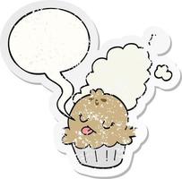 cute cartoon pie and speech bubble distressed sticker vector