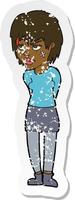 retro distressed sticker of a cartoon woman with plaster on face vector