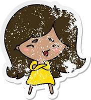 distressed sticker cartoon of a cute kawaii girl vector