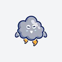 linda mascota de conjunto de personajes y nube de diseño de pegatinas para compras en línea cara de expresión de emoticono y nube de tormenta de truenos vector